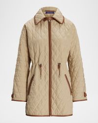 Saundra Quilted Leather-Trim Coat