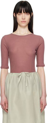 AMOMENTO Burgundy Round Short Sleeve T-shirt