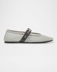 Mesh Buckle Mary-Jane Ballerina Flats