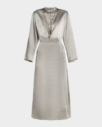 Ombre Print Silk Long-Sleeve Midi Dress