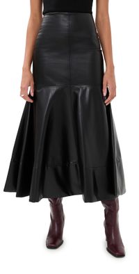 A. W.A. K.E. MODE Faux Leather Flared Hem Skirt Black 42