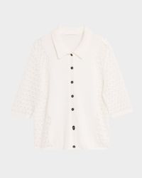 Lace Knit Polo Cardigan