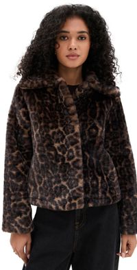 Apparis Elis Faux Fur Leopard Print Coat Dark Leopard XL