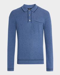 Men's Fenton Ribbed Cotton Contrast-Trim Polo Sweater