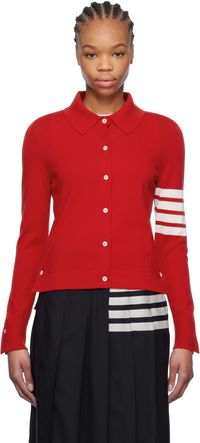 Thom Browne Red Cotton 4-Bar Cardigan
