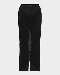 Draped Mesh Sarong Tailored Straight-Leg Pants