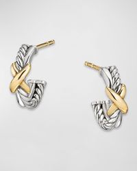Petite X Mini Hoop Earrings in Silver with 18K Yellow Gold