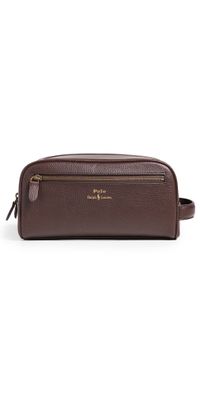Polo Ralph Lauren Pebbled Leather Shave Kit Pouch Dark Brown One Size