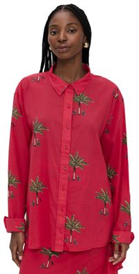 Coniglio Palm Beach Classic Button Down Shirt Petit Palm Red One Size