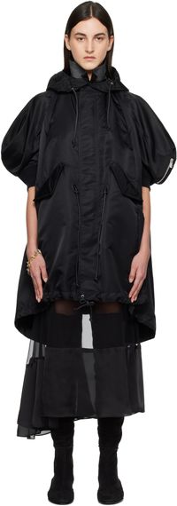 sacai Black Nylon Twill Hooded Vest Coat