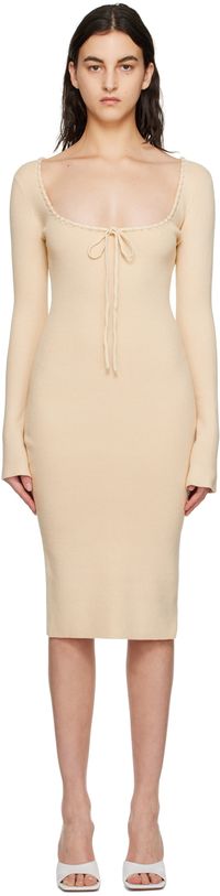 GUIZIO Beige Bow Midi Dress