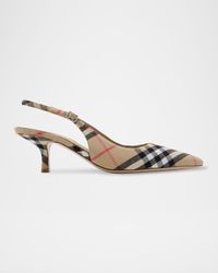 Dame Vintage Check Slingback Linen Pumps