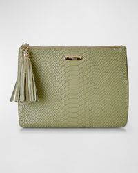 All in One Zip Python-Embossed Clutch Bag