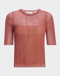 Double-Layered Ribbed Elbow-Sleeve Top