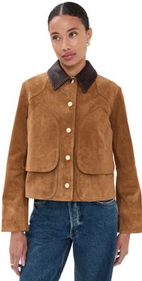 Veronica Beard Walters Leather Cropped Barn Jacket Whisky S