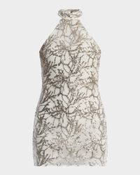 Sequin-Embellished Halter Mini Dress