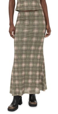 Another Girl Plaid Mesh Maxi Skirt Green M