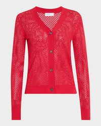 Mesh Pointelle Knit V-Neck Cardigan