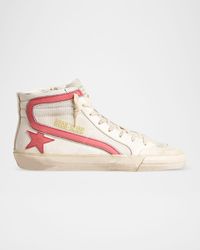 Slide Leather Mesh Mid-Top Sneakers