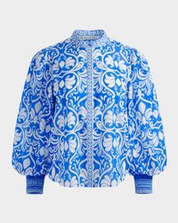 April Pleated Blouson-Sleeve Top