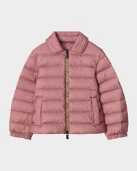 Girl's Checker-Tape Nylon Puffer Jacket, Size 6-14