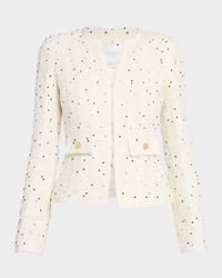 Polka-Dot Boucle Zip Jacket