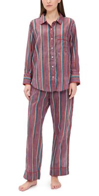Folkloore Indian Long Pajama Set Aubergine & Blue Stripes L