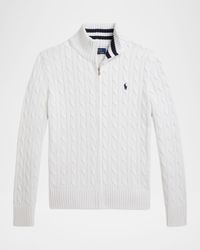 Boy's Cable-Knit Cotton Full-Zip Sweater, Size S-XL