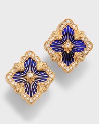 18K Gold Opera Tulle Blue Button Diamond Earrings