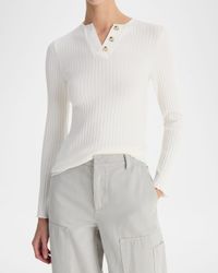 Rib-Knit Long-Sleeve Henley Top