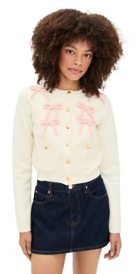English Factory Bow Cardigan Cream/Pink XL