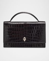 Medium Skull Croc-Embossed Leather Top-Handle Bag