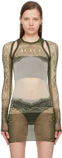 Jean Paul Gaultier Cardigan vert et blanc cassé à imprimé de cartouche - Évidemment