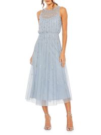 Women's Crystal-Embellished Tulle Midi-Dress - Powder Blue - Size 16