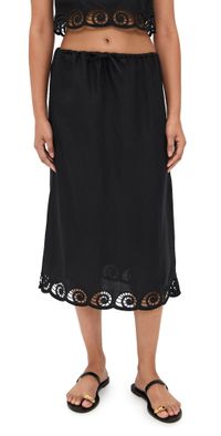 Onia Air Linen Scallop Midi Skirt Black M