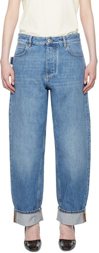 Bottega Veneta Blue Vintage Medium Indigo Turned Up Denim Jeans