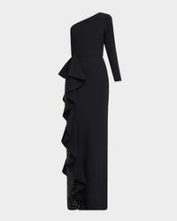 One-Shoulder Sequin Skirt Ruffle Gown