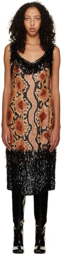 Dries Van Noten Beige Sequinned Midi Dress