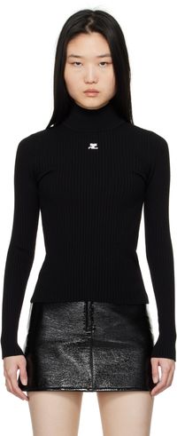 Courrèges Black Reedition Rib Knit Mock Neck Sweater