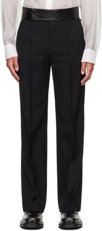 System Black Leather Detailed Tuxedo Trousers