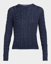High Shine Silk Cable-Knit Crewneck Sweater