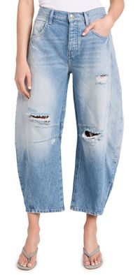 Free People Good Luck Mid-Rise Barrel Jeans Barnyard Blue 24
