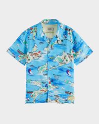 Boy's Map-Print Button-Front Shirt, Size 4-12