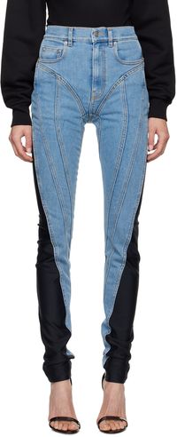 Mugler Blue Bi-Material Spiral Jeans