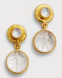 19K Venetian Glass Intaglio Swinging Earrings with Round 5mm Cabochon Stone