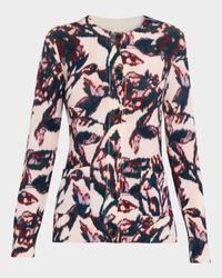 Louisa Floral-Print Wool-Cashmere Crewneck Cardigan