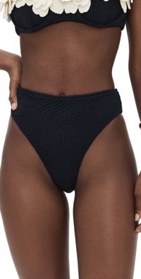 PatBO Breeze Jacquard High Waist Bikini Bottoms Black S
