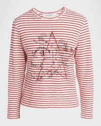 Striped Long-Sleeve T-Shirt w/ Embroidery