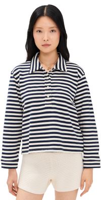 THE GREAT. The Rugby Sweatshirt Navy Sailor Stripe 1