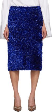 Dries Van Noten Blue Tinsel Midi Skirt